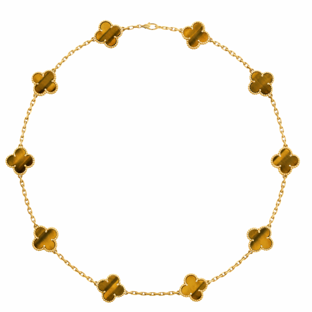 Vintage Clover Necklace - TIGER EYE 10 MOTIF