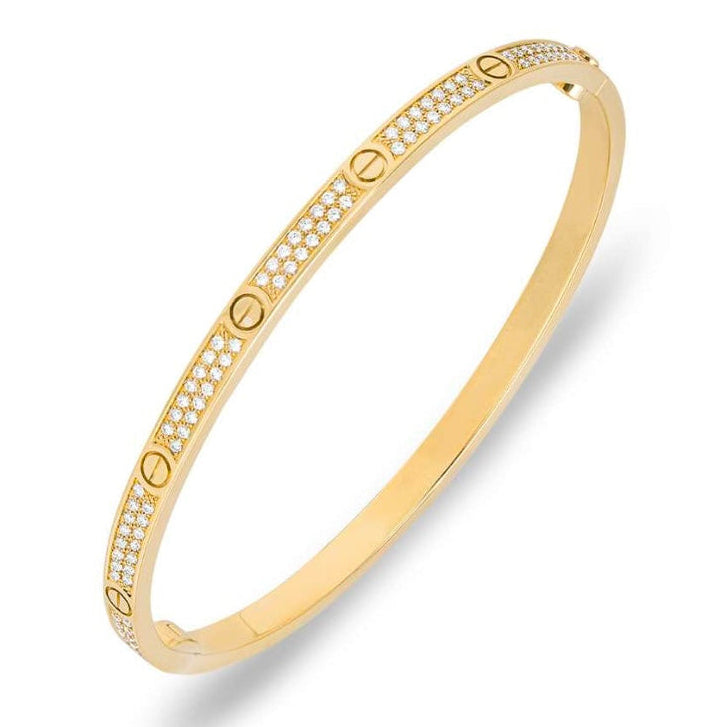 Small Screw Bangle - FULLY PAVE YG