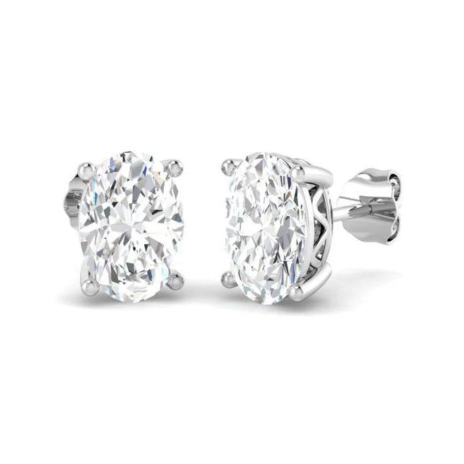 Oval Stud Earrings - WG 2ct