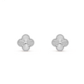 Vintage Clover Earrings - White Gold - Guilloché