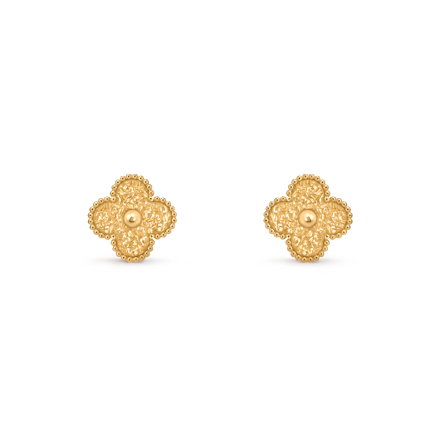 Vintage Clover Earrings - Yellow Gold - Textured